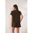 thumbnail image 3 of Women Two Piece Outfits Tracksuit Half Zip Lapel Cap Sleeve Sweatshirt High Waist Drawstring Shorts Set Sweatsuit, 3 of 6
