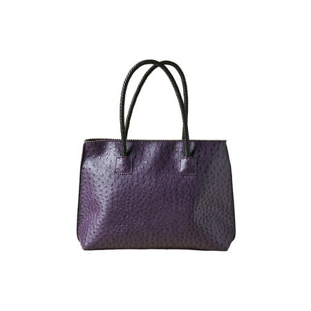 Women's Vegan Handbag - Ostrich Look Embossed Tote with Zip Close