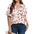 thumbnail image 5 of Plus Size Blusas Elegantes Para Mujer, Womens Spring Summer Short Sleeve Tops Trendy Button Down V Neck Henley T Shirts Casual Cute Basic Graphic Blouses, Light pink XL, 5 of 6