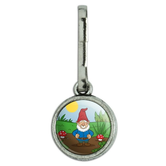 Garden Gnome with Toadstools Antiqued Charm Clothes Purse Suitcase Backpack Zipper Pull Aid