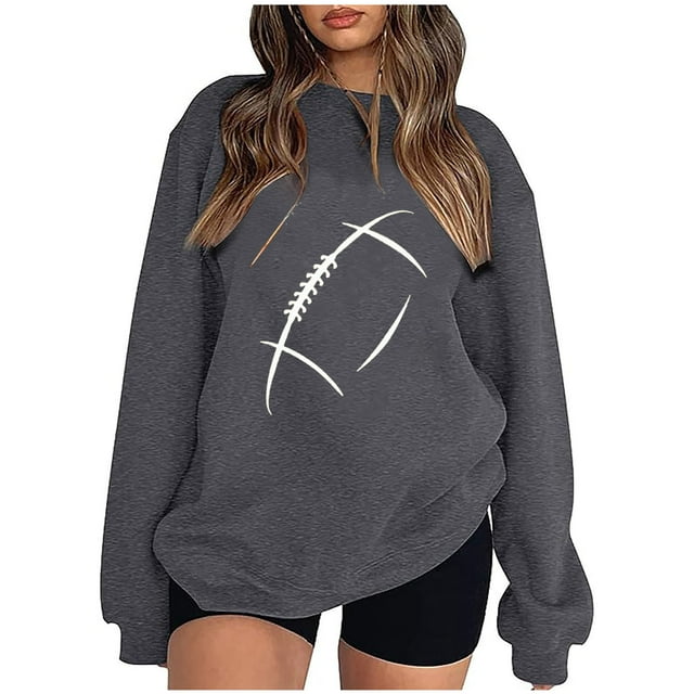 EQWLJWE Chandails de Football Surdimensionnés pour Femmes Imprimé Léopard de Football Col Rond Chandail Confortable Chandails Vêtements Automne Hiver Mode 2023 T-Shirts Jour de Match Femmes