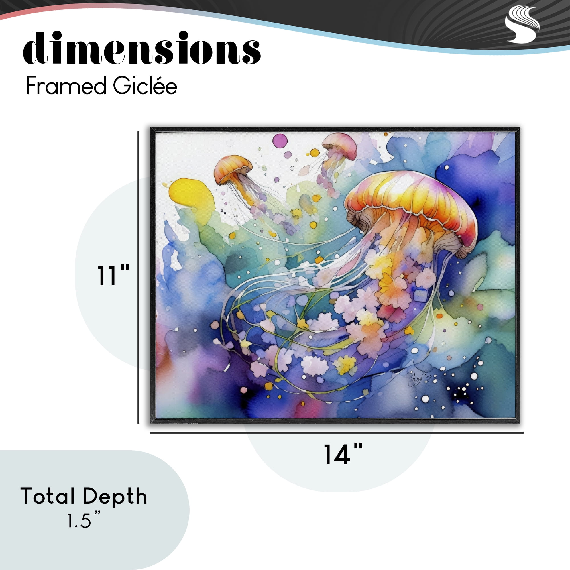 Stupell Industries Neon Jellyfish Underwater Black Framed Giclee Art, design by Shelly Craig
