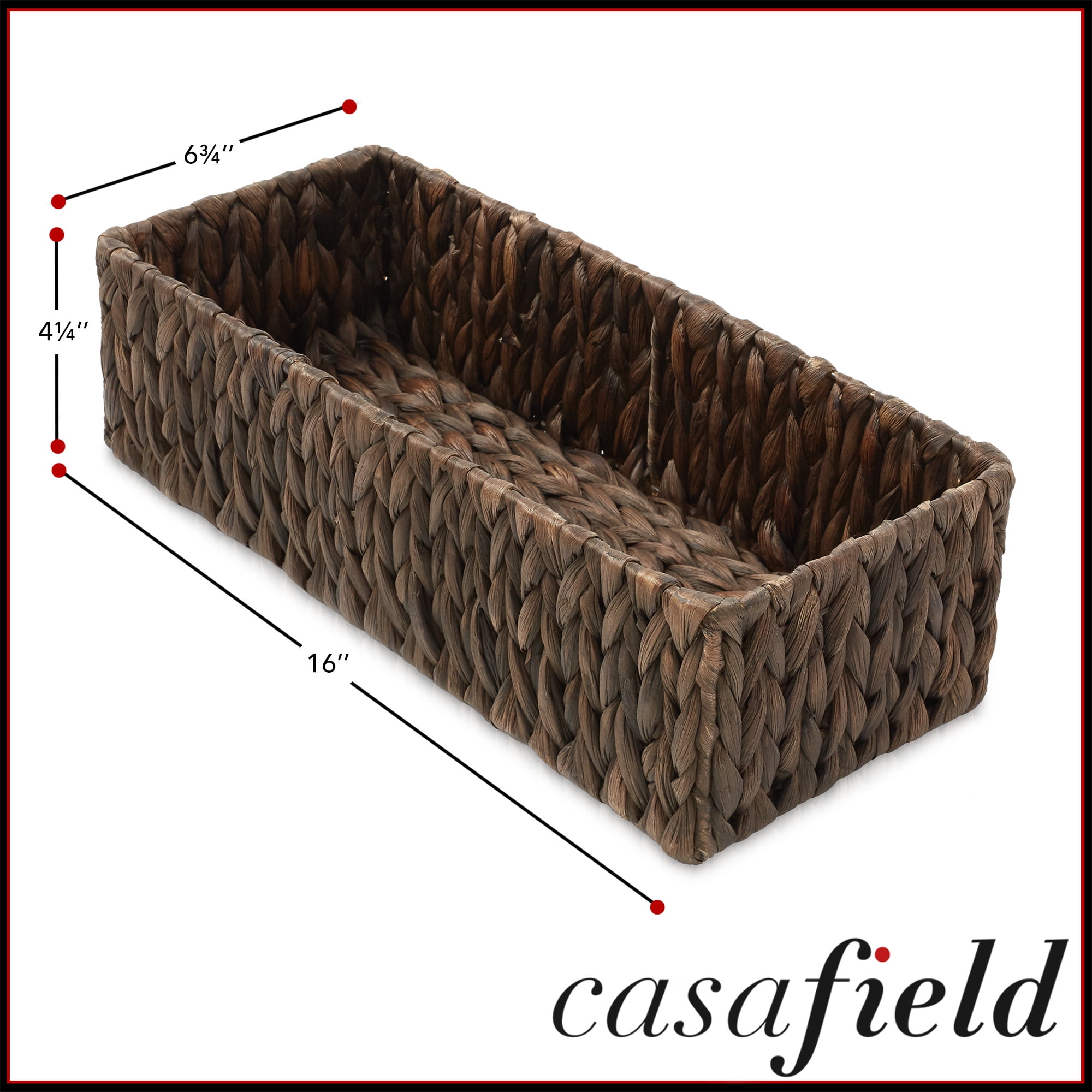 Casafield Bathroom Storage Baskets - Set of 2, Espresso - Water Hyacinth, 16" W  x 6.75" D x 4.25" H, Woven Toilet Paper, Tissue, Shelving Bins