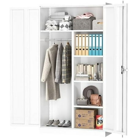 

Garage Cabinets with Doors and Shelves 72 Steel Tool Locking Cabinet Metal Cabinet for Home Office Warehouse School (New Grey)