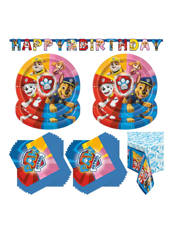 Multicolor PAW Patrol Birthday Party Tableware and Banner Kit for 16 Guests