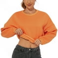 thumbnail image 5 of Lovskoo Women's Cropped Sweatshirt Fall Winter Fleece Thick Warm Trendy Long Sleeve Comfortable Breathable Hooded Sweatshirts Shirt Tops Orange, 5 of 6