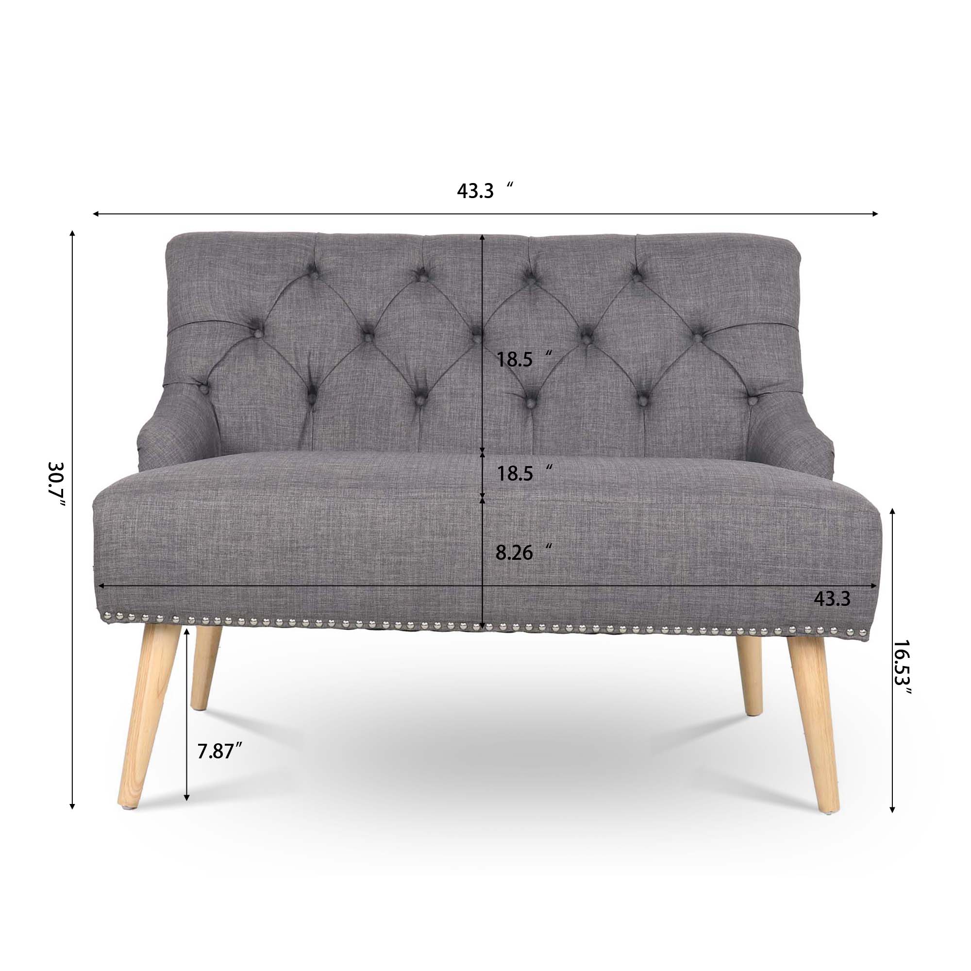 Kadyn 35'' Armless Loveseat Sofa, 2-seat Love Fabric Sofa for Living Room, Mid-Century Upholstered Fabric Double Sofa with Birch Leg, Grey