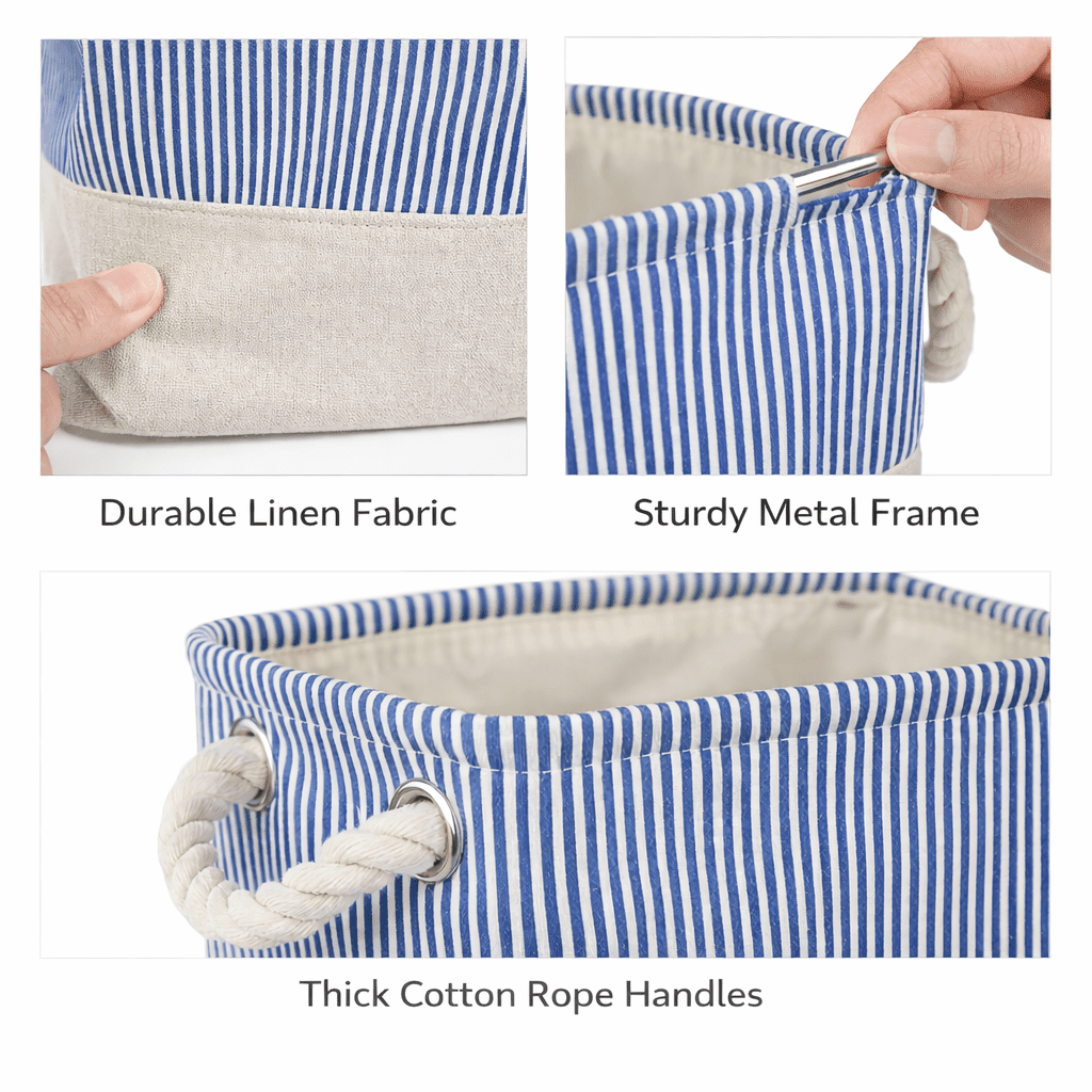 A*Homeist Medium Thick Linen Storage Bins Toy Storage Baskets with Handles,12.6x8.3x7.9”, 3pcs