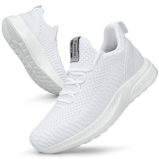 Zapatillas Feethit para mujer, tenis y correr, zapatillas ligeras e informales para viajes, gimnasio, trabajo, camarera, enfermera, color blanco claro, 9