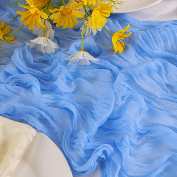 Cheesecloth Table Runner, 13Ft Light Blue Long Cheese Cloth Boho Gauze Table Runner for Wedding Bridal Baby Shower Birthday Holiday Party Sheer Table Decorations,1 Pcs