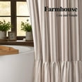 thumbnail image 6 of Boho Farmhouse Shower Curtain with Ruffle Hem, Linen Textured White Shower Curtains for Bathroom Vintage Rustic Fabric, Brown Stripe 72" W x 72" L, 6 of 6