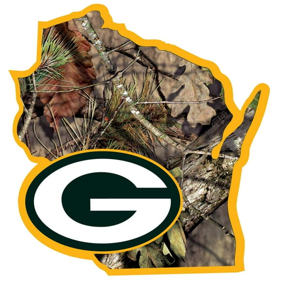 NFL Green Bay Packers State Decal w/Mossy Oak Camo, Green
