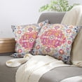 thumbnail image 5 of Boho Pink Throw Pillow Covers 18x18 inch Set of 2, Vintage Coral Floral Persian Carpet Double Sided Pattern Soft Plush Cushion Cover for Couch Sofa Bed Decorative, Only Pillowcase (No Insert), 5 of 6