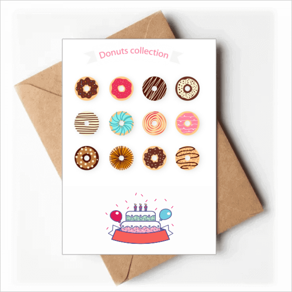 Group Dessert Sweet Food Pattern Happy Birthday Greeting Cards Envelopes Blank
