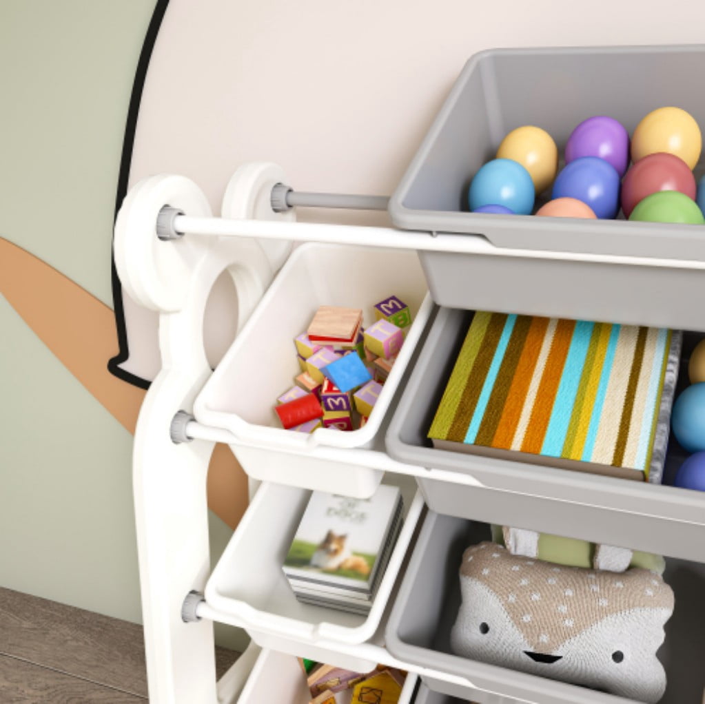 Kids Toy Storage Organizer with 12 Bins, Multifunctional Toy Storage Cabinet with HDPE Shelves, Nursery Organizer for Playroom, Bedroom & Living Room, Gray White