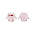 thumbnail image 2 of BemeyourBBs Newborn Baby Girls Valentines Day Outfits Bubble Romper Stripe Heart Embroidery Long Sleeve Peter Pan Collar Bodysuit Spring Clothes, 2 of 9