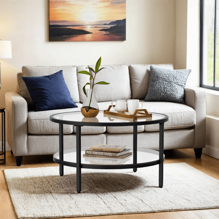 DIYART, Black Glass Coffee Table, 29.5