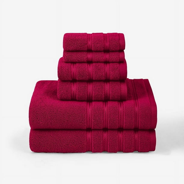 XmhyTop-A Juego de 6 toallas de algodón absorbentes y suaves para el baño, color rojo oscuro.
