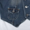 thumbnail image 2 of DuoJiaJ Women's Fashion Vintage V Neck Button Pocket Denim Tank Top Short Jacket Summer Tank Tops Women, 2 of 4
