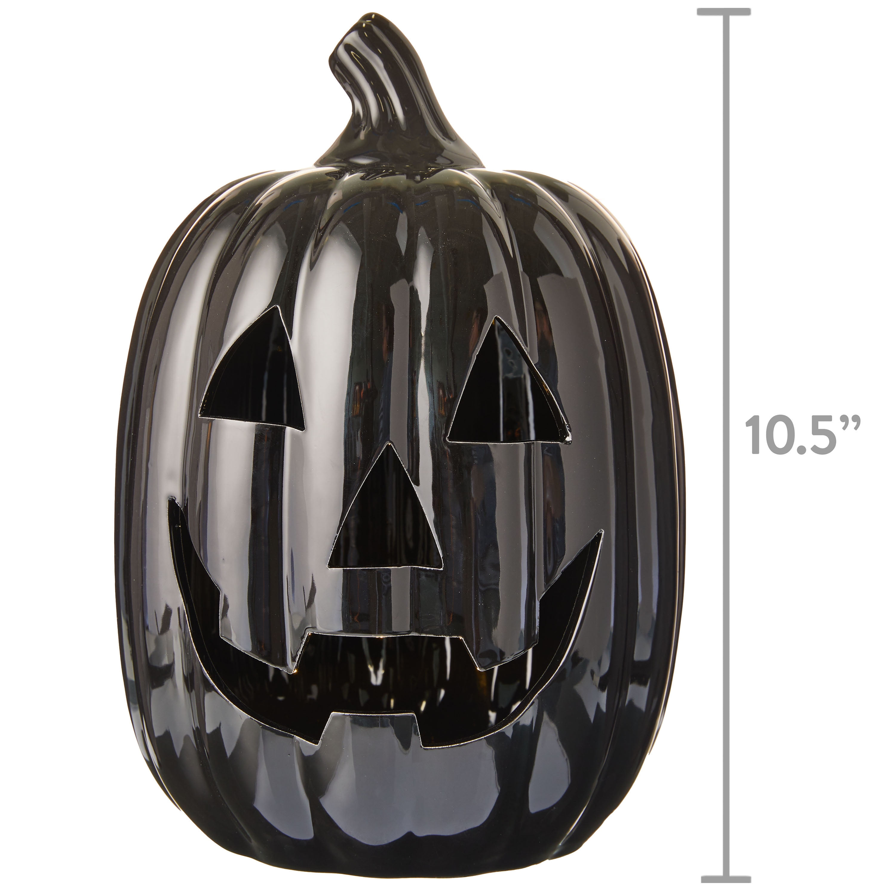 Way To Celebrate Halloween Black Ceramic Light-Up Pumpkin Decor, 10.5'