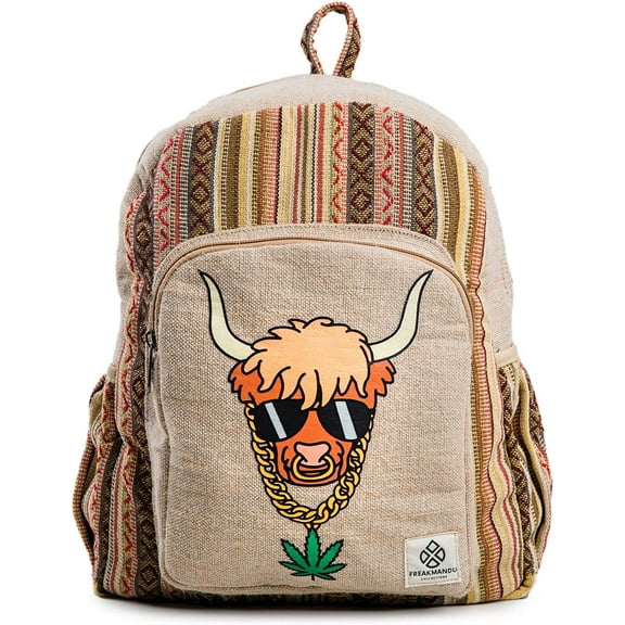 Hemp Backpack Bag Small Eco Friendly Hippie Yak Design Cute Functional by Freakmandu