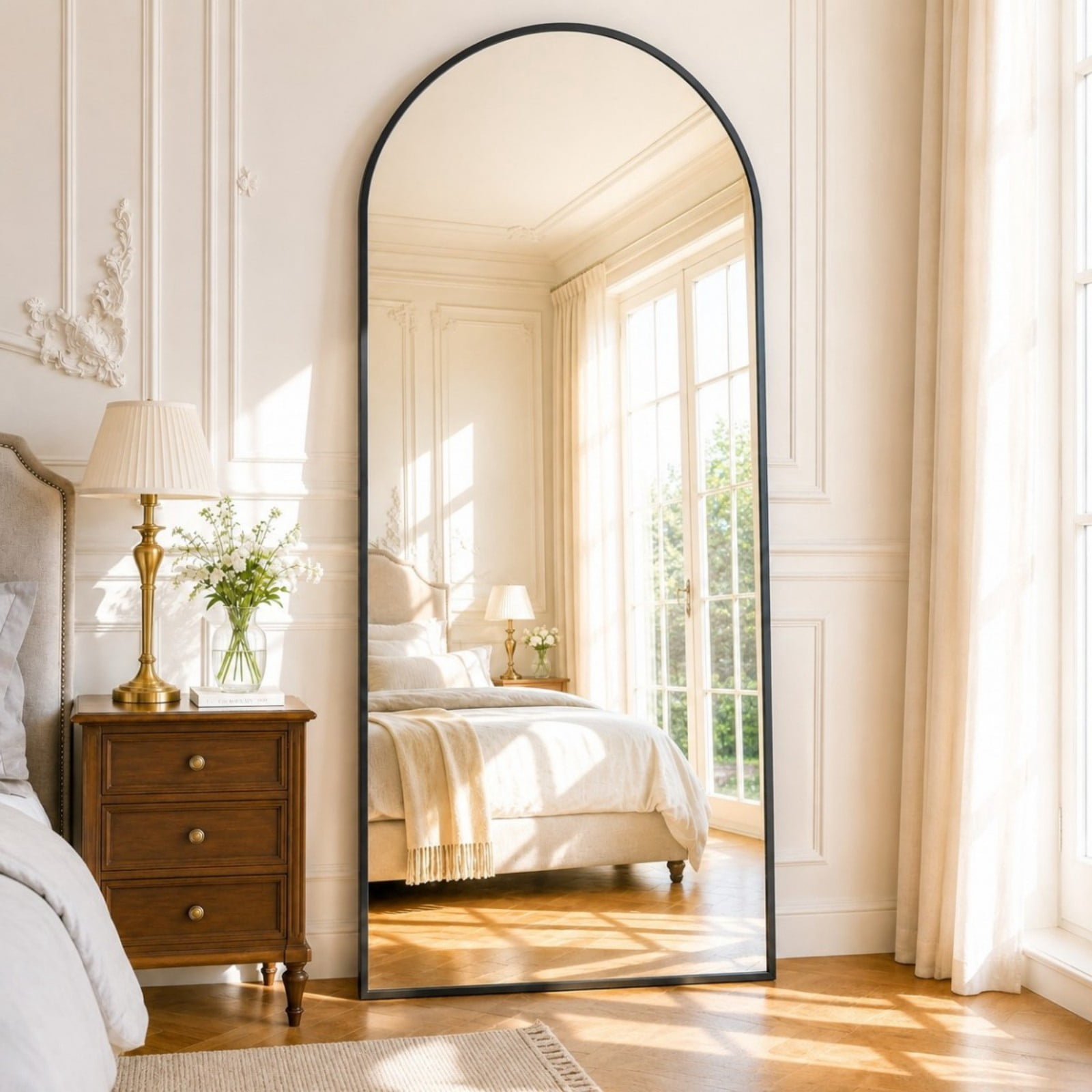 Mirrasia 30"x71" Arched Full Length Mirror, Modern Standing Mirror Floor Mirror, Black