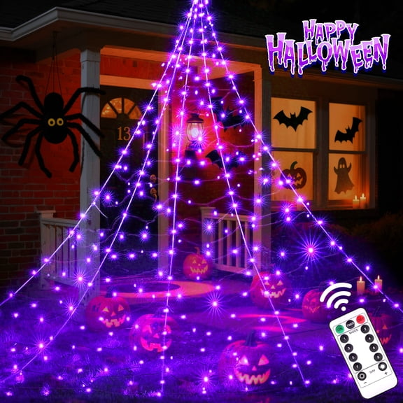 Scidweet Halloween Decorations Outdoor, 500 LED Halloween Giant Spider Web Lights for Garden Yard Porch Home Decor, Purple White