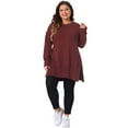 thumbnail image 3 of DARING DIVA Plus Size Crew Neck Long Sleeve Slit Hem Pullover Sweater 1X Burgundy, 3 of 6