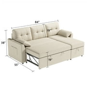 papajet 84 Sectional Sofa with Storage and 3 Seat ,Reversible Pull Out Couch for Living Room,Beige