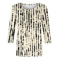 thumbnail image 4 of Njagoc3 Womens Crew Neck 3/4 Sleeve Top, Beige - Black Vertical Stripe Print Shirt, Classic for Weekend Strolls, 4 of 6