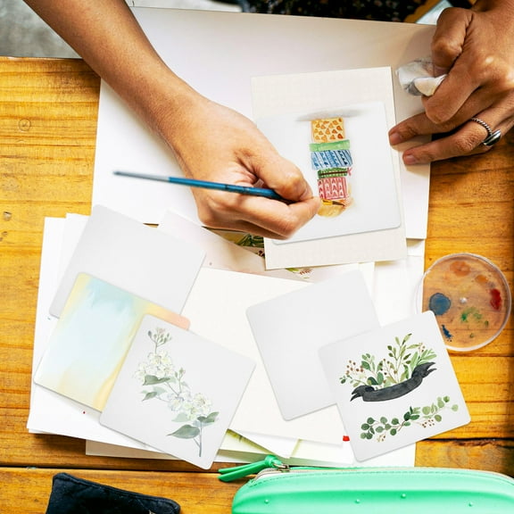 WHAMVOX 50 Pcs Blank Watercolor Cards Square White Cardstock Paper For Painting Drawing Square Paper For Classroom And Diy Projects