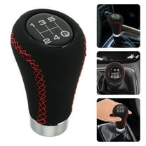 WASHWEPE Shift Knob Automatic Gear Shift Knob PU Leather Black And Red Stitching 1Set
