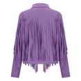 thumbnail image 6 of Lovskoo Women's Fringe Faux Suede Leather Jackets 2025 Fashion Tassel Motorcycle Long Sleeve Cropped Cardigan Coat Light Purple, 6 of 8