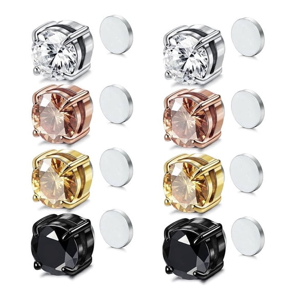 DESIGNICE 4 Pairs Sets 6Mm Stud Earrings Multipack Fashion Popular Cz Clip on Earrings for Women and Men Not Pierced