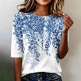 thumbnail image 2 of Domzest Half Sleeve Tops for Women Boho Floral Print Loose Fit Shirt Lightweight Crew Neck Dressy Casual Tunic Tops Blue L, 2 of 6