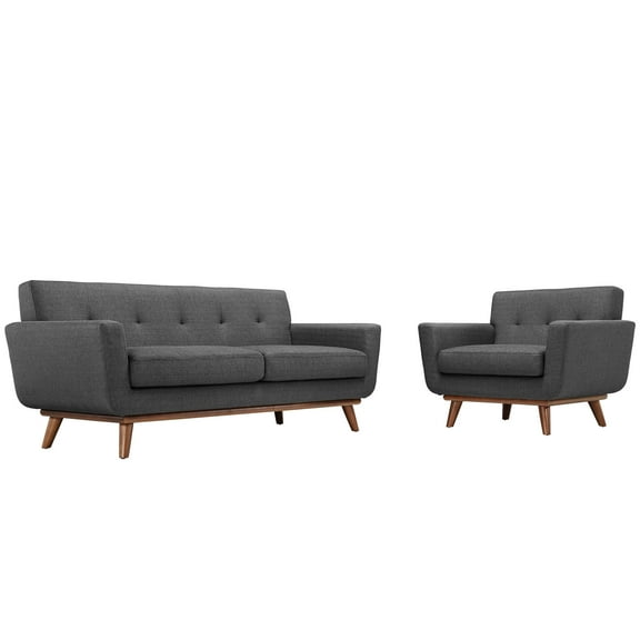 Modern Contemporary Living Room Armchair and Loveseat Sofa Set of Two Gray