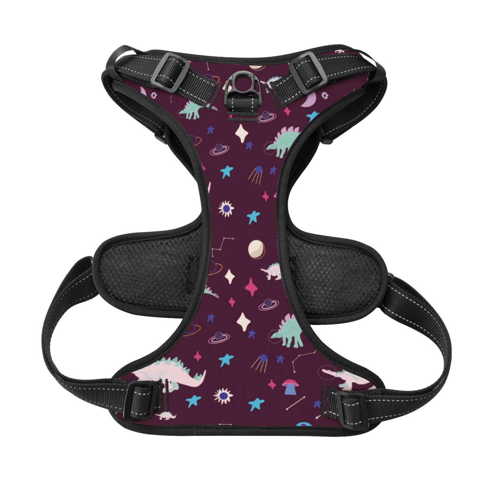 Kdxio Space Dinosaur Print No Pull Dog Harness Adjustable Reflective Oxford Easy Control Medium Large Dog Harness for Training and Everyday-Medium