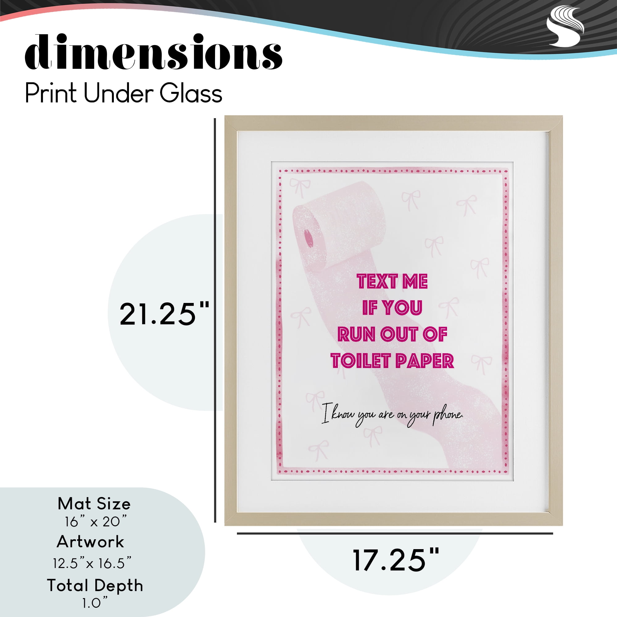 Pink Text for Toilet Paper Birch Framed Print Under Glass, design by Ziwei Li