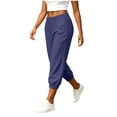 thumbnail image 3 of Wutalume Women's Yoga Capri Pants - Elastic High Waist Loose Fit Joggers Casual Workout Bottoms for Gym Home Solid Color,Royal Blue L, 3 of 4