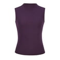 thumbnail image 4 of EliteGoogv T Shirts for Women Slim Fit Sleeveless Semi High Neck Tank Top Stretch Basic Casual Tee Shirt Blouse For Daily Wear Soft Womens Tee tops Purple XL, 4 of 4