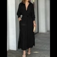 thumbnail image 4 of Vestido Maxi Informal de Otoño para Mujer, con Solapa, Abertura, Antiarrugas, y Bolsillos para Vacaciones Negro S, 4 of 5