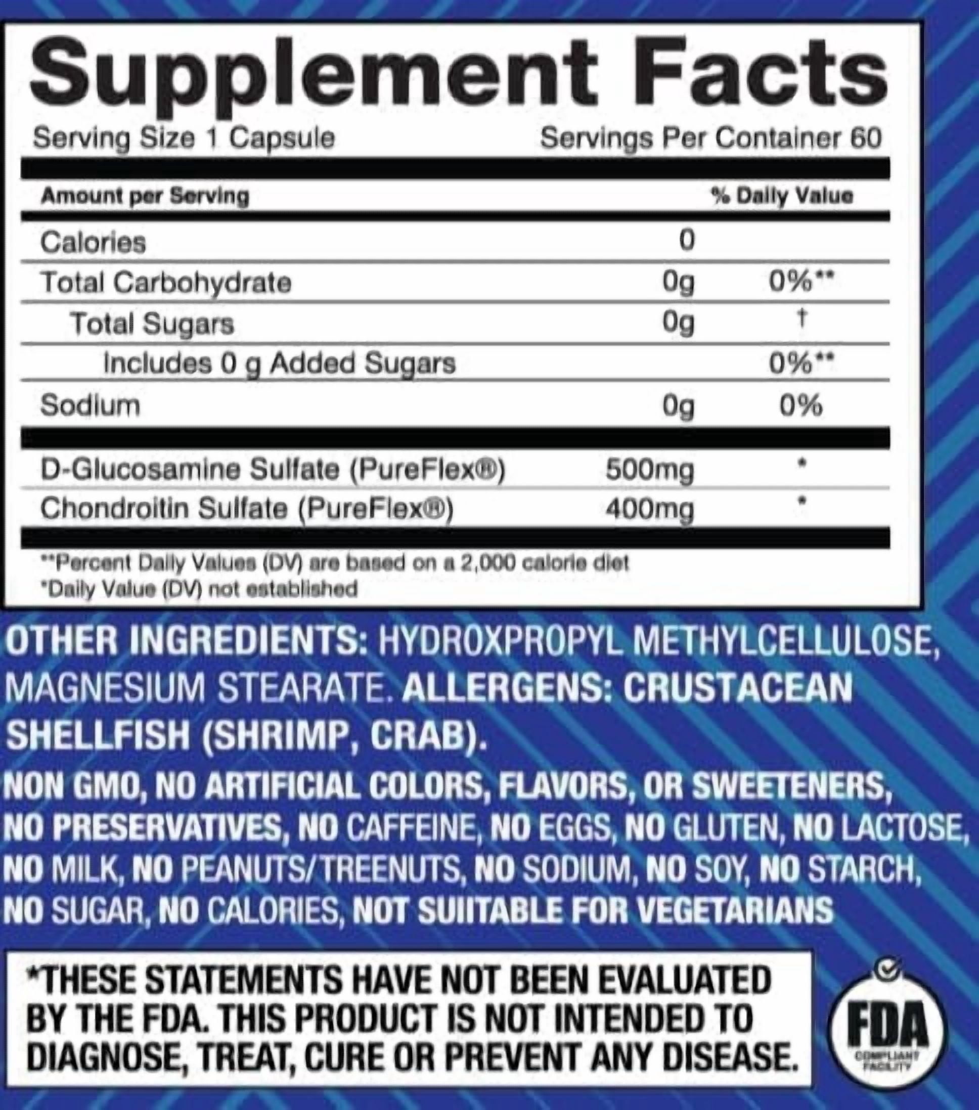 Basic Brands MOVE Pureflex Glucosamine Sulfate & Chondroitin Sulfate, Joint Health, 60 Count, 2Pack