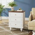 thumbnail image 4 of 3-Drawer White Nightstand Bedside Table with Solid Wood Legs, 4 of 7