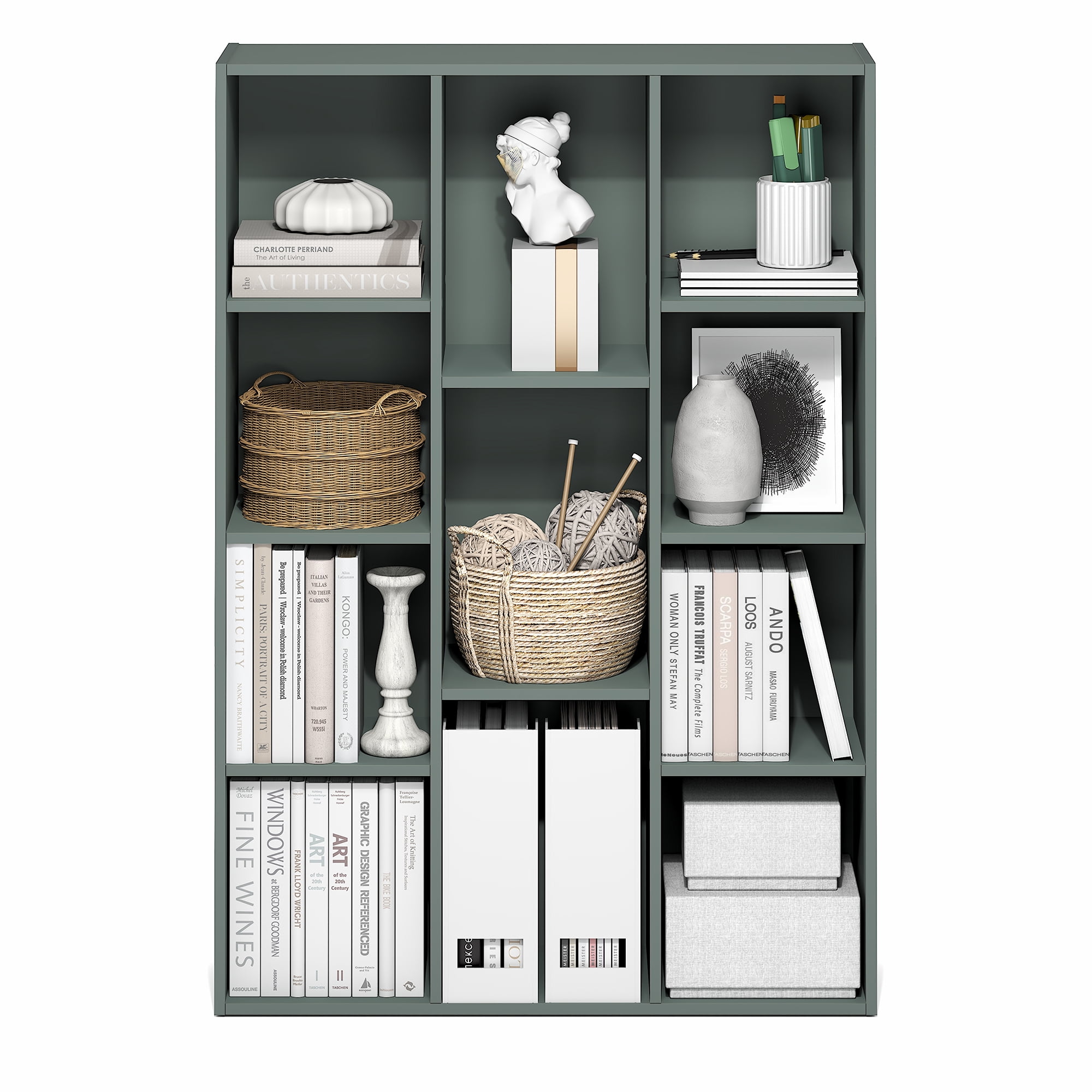 Furinno LUDER 11-Cube Reversible Bookcase in Sage Green
