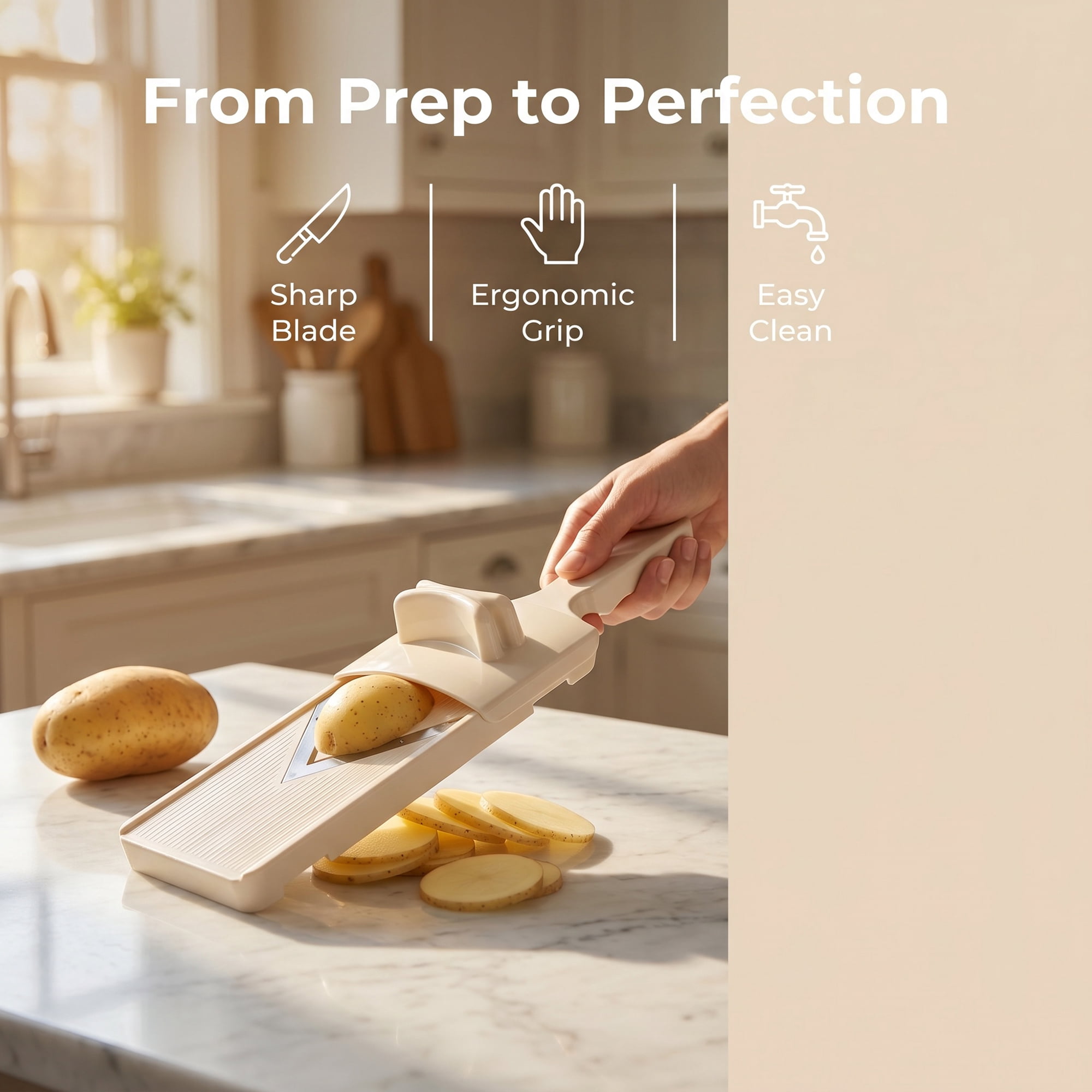 Unique Bargains Multifunctional Potato Slicer with Chopping Function Beige 12.6"x3.9"