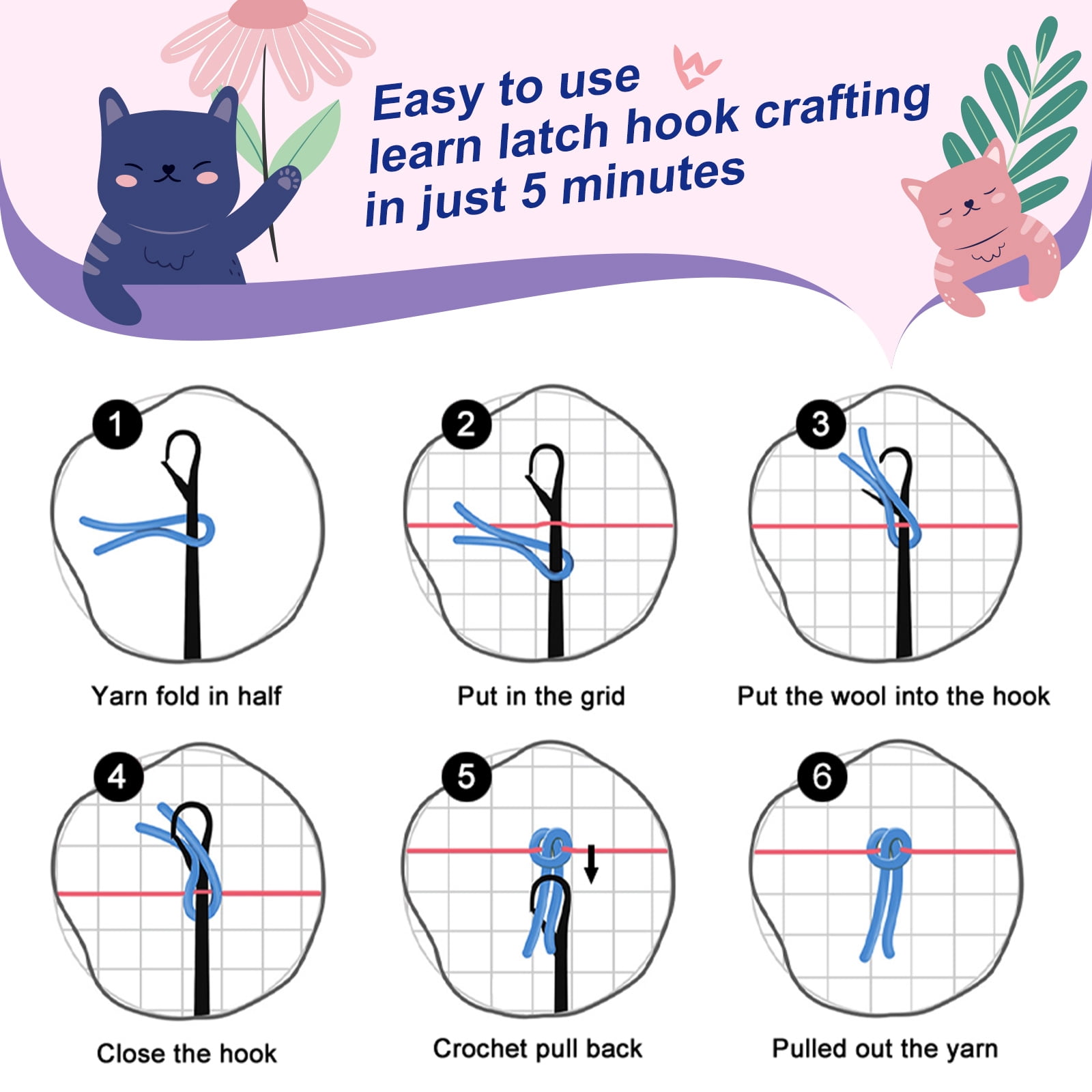 Magic Purple Latch Hook Kits for Adults Beginners Hooked Cushion for Home Sofa Decoration 17x17 Inch