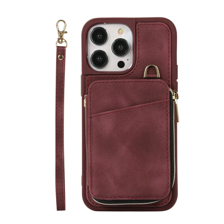 Genuine Pebbled Leather Zipper Pouch Add-On for Crossbody iPhone Case