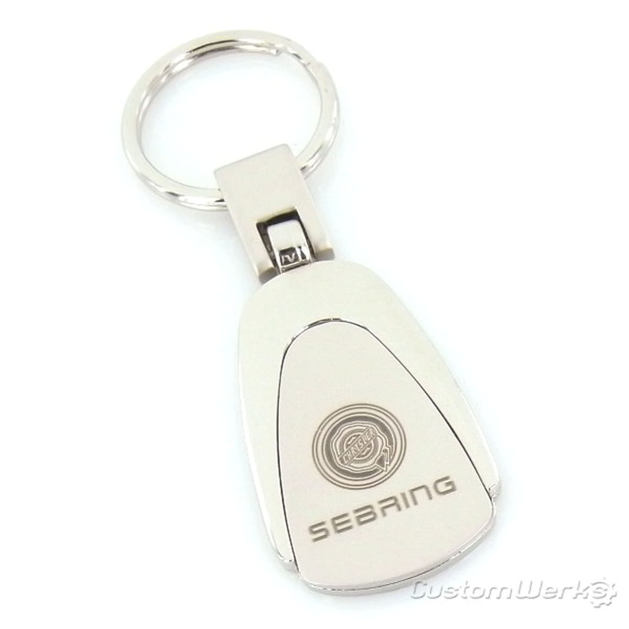 Genuine Chrysler Orange Logo Metal Chrome Tear Drop Key Chain Ring Fob 