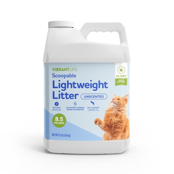 Vibrant Life Lightweight and Scoopable 8.5Lb Unscented Cat Litter Jug with Activated Carbon