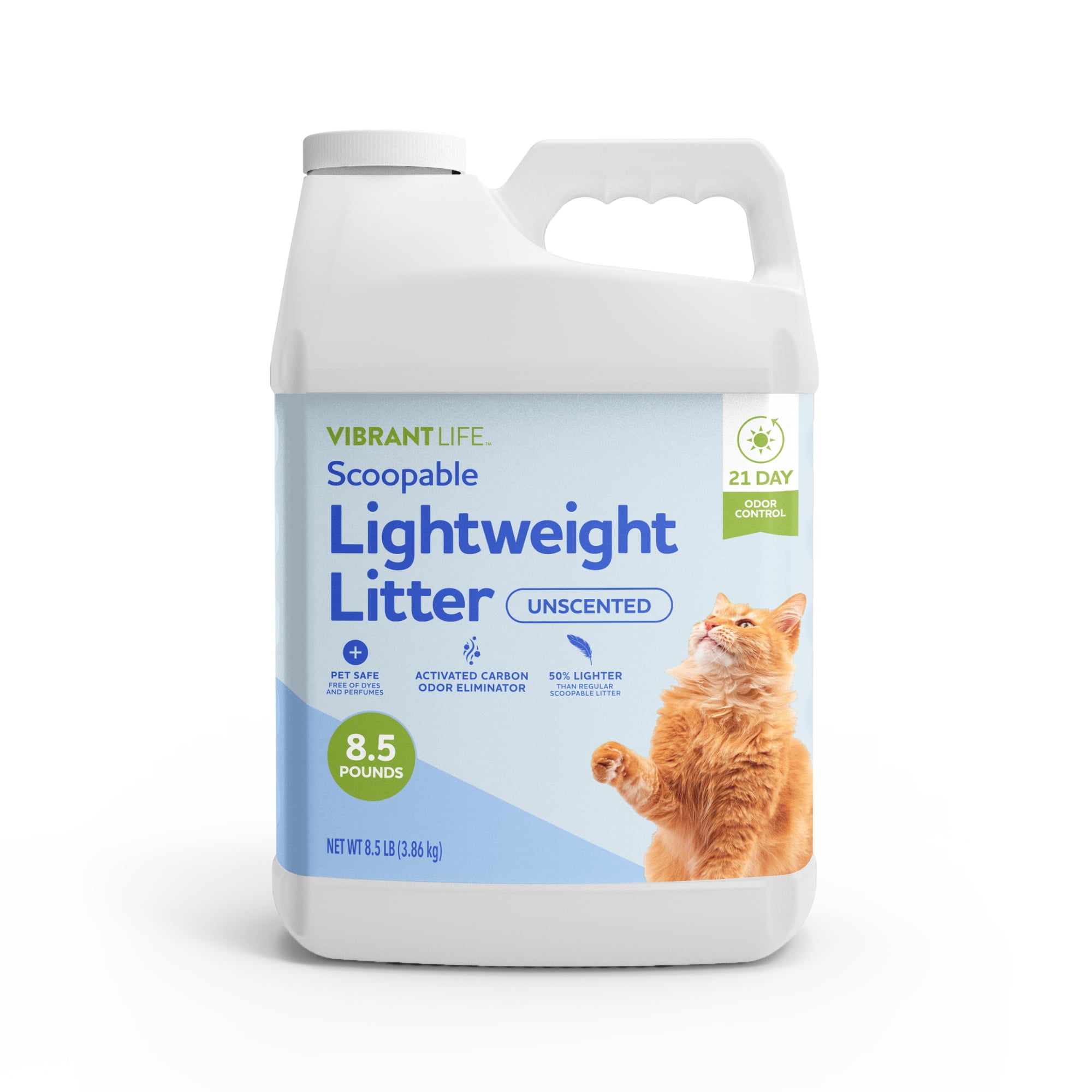 Vibrant Life Lightweight Clumping Cat Litter with Activated Carbon, Unscented, 8.5 lb Jug